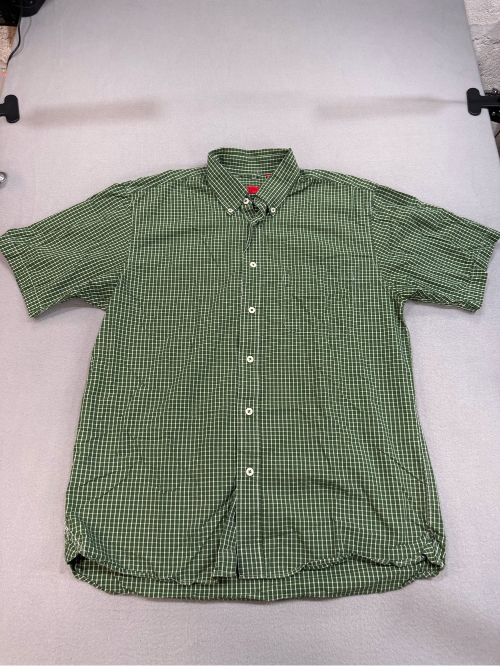 Izod Green Check Short-Sleeve Button-Down Shirt M